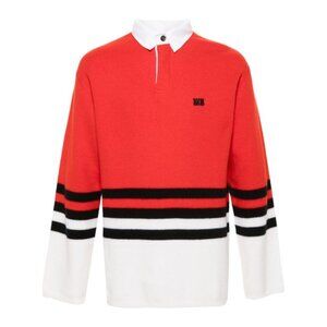 NWT Wales Bonner - M Cypher Striped Wool Yarn Polo Sweater‎ Men’s Red Multi $810